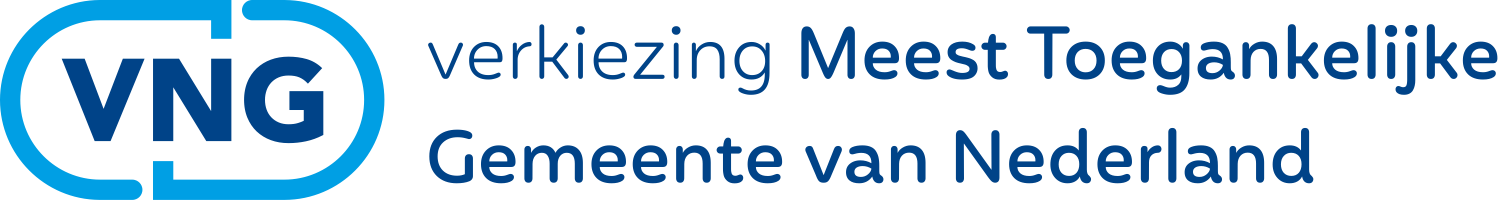 Logo van de Vereniging van Nederlandse Gemeenten met daarbij de tekst: verkiezing Meest Toegankelijke Gemeente van Nederland