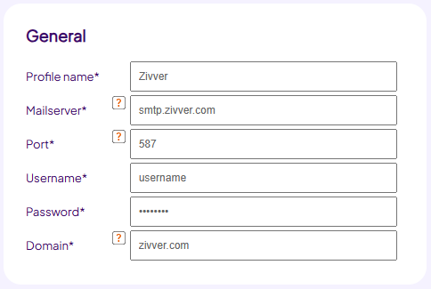 Voorbeeld van het instellen van een SMTP profiel